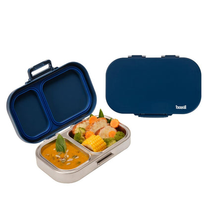 Basil Bento Ace – 2 Compartment Stainless Steel Lunch Box, 750 ml | Classic Blue