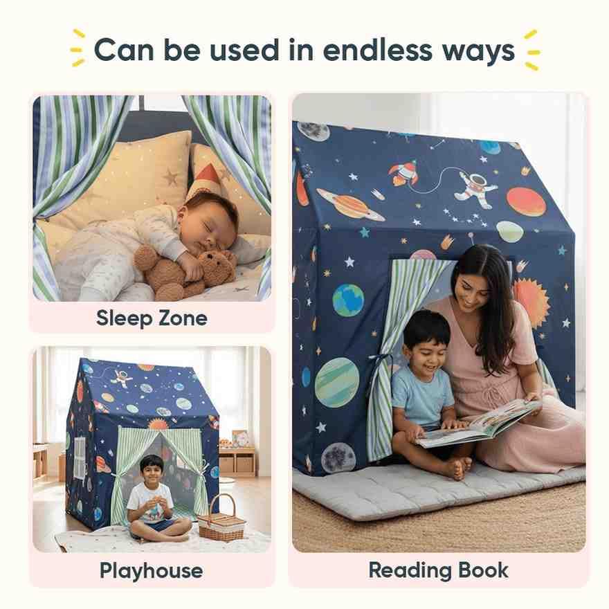 Curious Cub Kids Tent House|Baby Tent House for Kids 2-5 Years|Space Print Play House for Children with Curtains & Easy Setup|Ideal for Screen Free Play Time, Pretend Play, Reading|Gift for Children