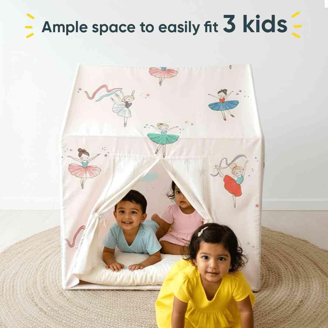 Curious Cub Kids Tent House|Baby Tent House for Kids 2-5 Years|Princess Print Play House for Children with Curtain & Easy Setup|Ideal for Screen Free Play Time,Pretend Play,Reading|Gift for Children