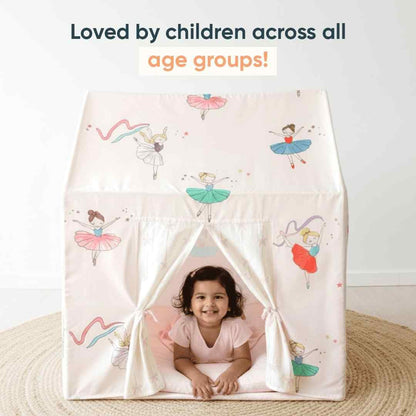 Curious Cub Kids Tent House|Baby Tent House for Kids 2-5 Years|Princess Print Play House for Children with Curtain & Easy Setup|Ideal for Screen Free Play Time,Pretend Play,Reading|Gift for Children