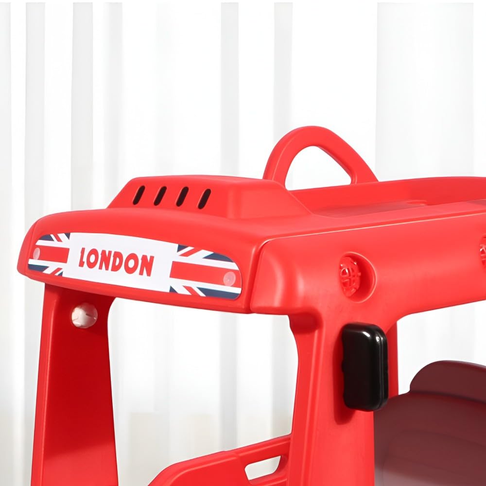 Yaya London Bus Roof Car, Ride-on Toy with Interactive Steering Wheel, EVA Foam Wheels, Storage Compartment, 360° Rotating Front Wheel, Double Opening Doors, Indoor Outdoor Use