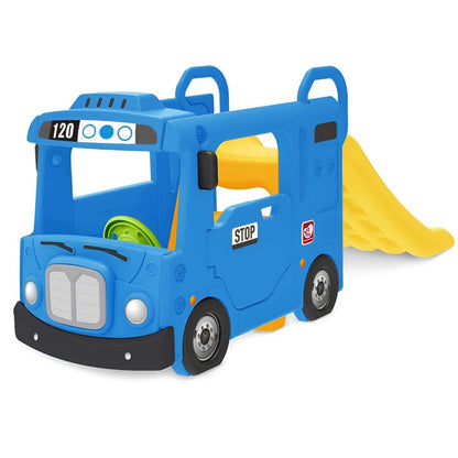Yaya Blue Compact Bus Slide, Indoor Play Set with Musical Steering Wheel, HDPE Material, Safety Handle, Non-Slip Stairs, KC Certified for Children