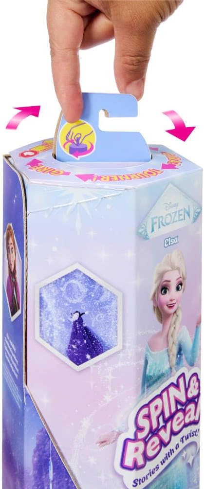 Mattel Disney Frozen Elsa Fashion Doll Set Spin & Reveal with 11 Surprises Including 5 Accessories, 5 Stickers and a Play Scene Inspired by Disney Movie JBG59