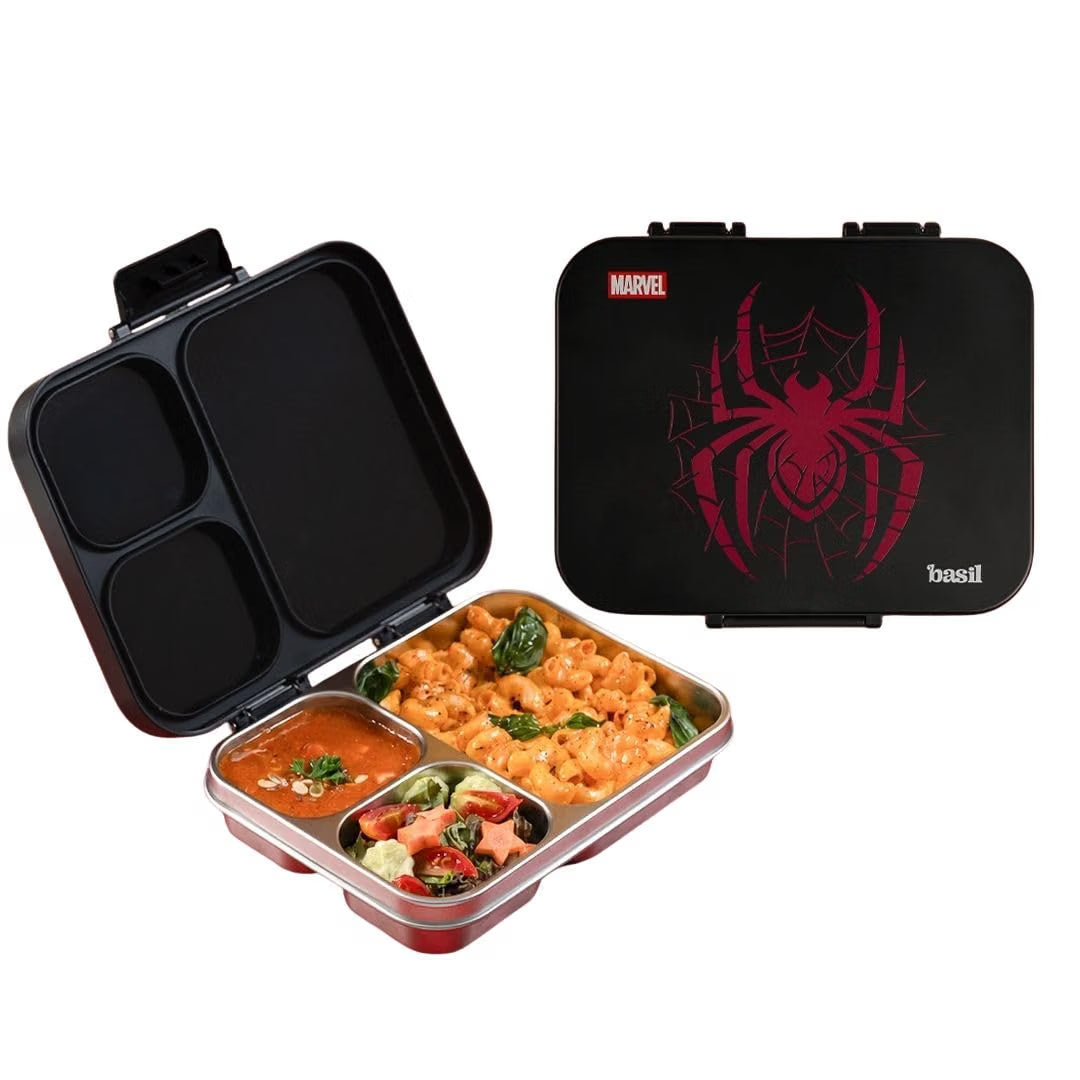 Basil Bento 3-Compartment Stainless Steel Lunch Box Easy-Open Leak-Resistant Tiffin