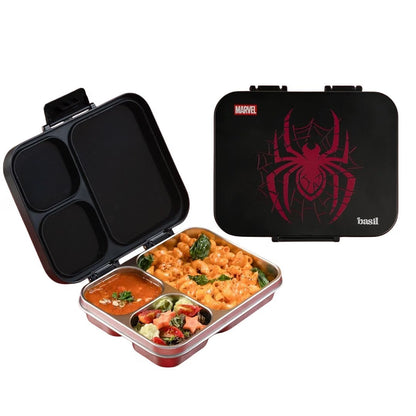 Basil Bento 3-Compartment Stainless Steel Lunch Box Easy-Open Leak-Resistant Tiffin