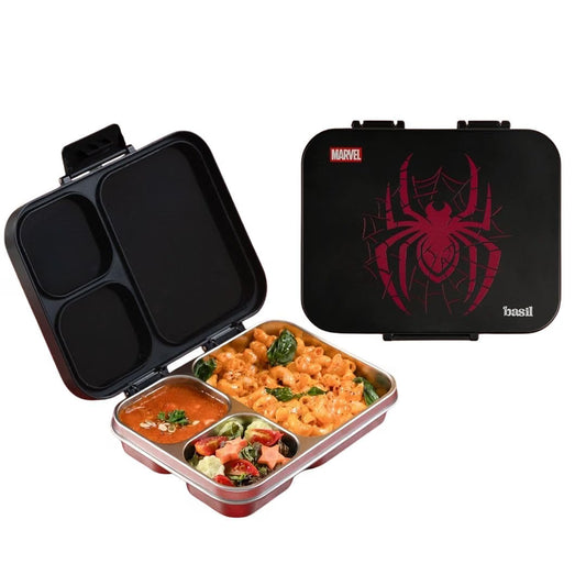 Basil Bento 3-Compartment Stainless Steel Lunch Box Easy-Open Leak-Resistant Tiffin
