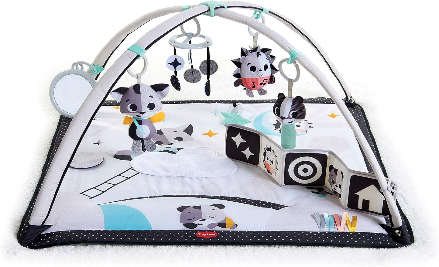 Tiny Love Baby Tummy Time Play Mat, Gymini Deluxe Baby Play Mats for Floor, Magical Tales Black & White Activity Gym