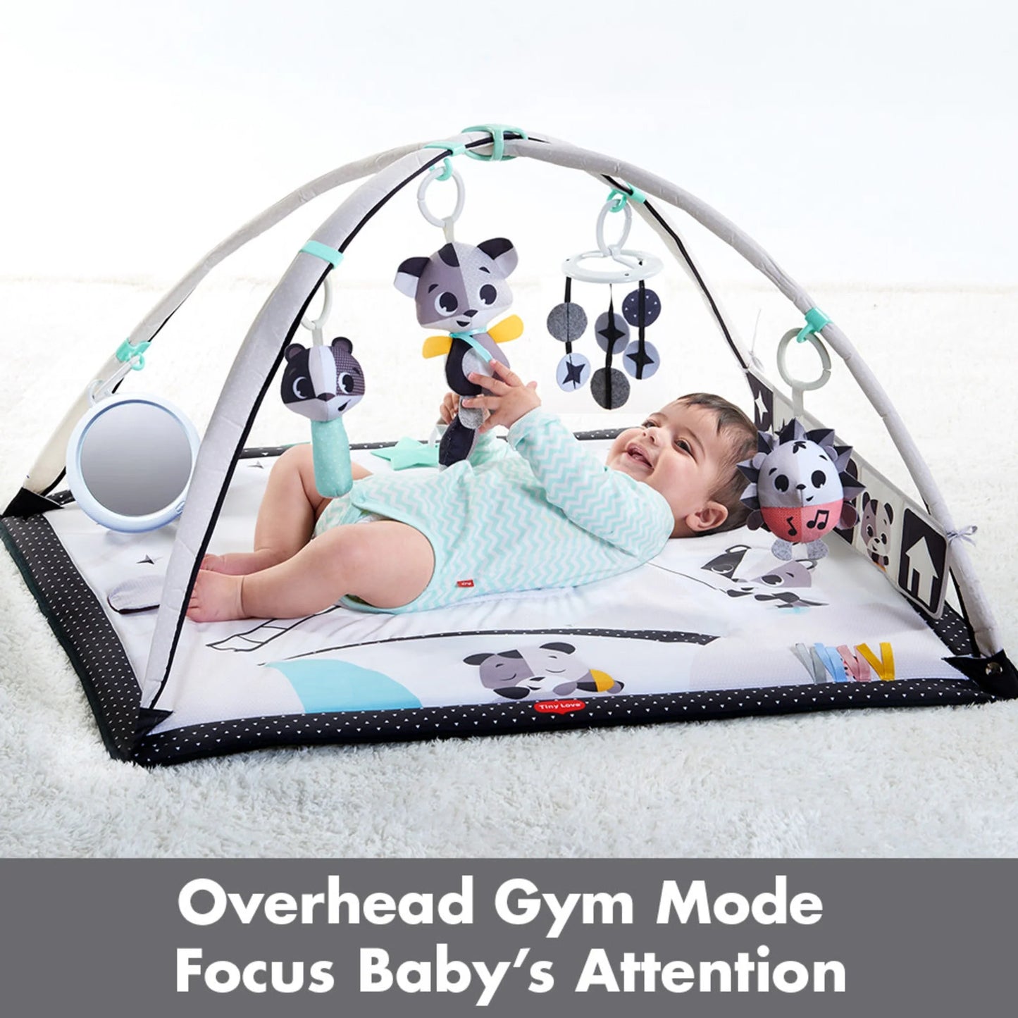 Tiny Love Baby Tummy Time Play Mat, Gymini Deluxe Baby Play Mats for Floor, Magical Tales Black & White Activity Gym