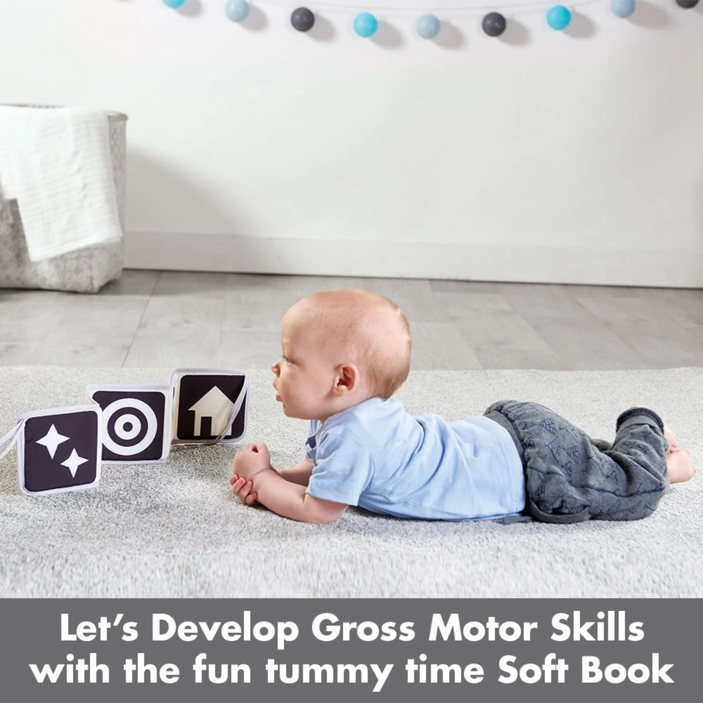 Tiny Love Baby Tummy Time Play Mat, Gymini Deluxe Baby Play Mats for Floor, Magical Tales Black & White Activity Gym