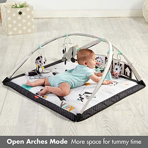Tiny Love Baby Tummy Time Play Mat, Gymini Deluxe Baby Play Mats for Floor, Magical Tales Black & White Activity Gym