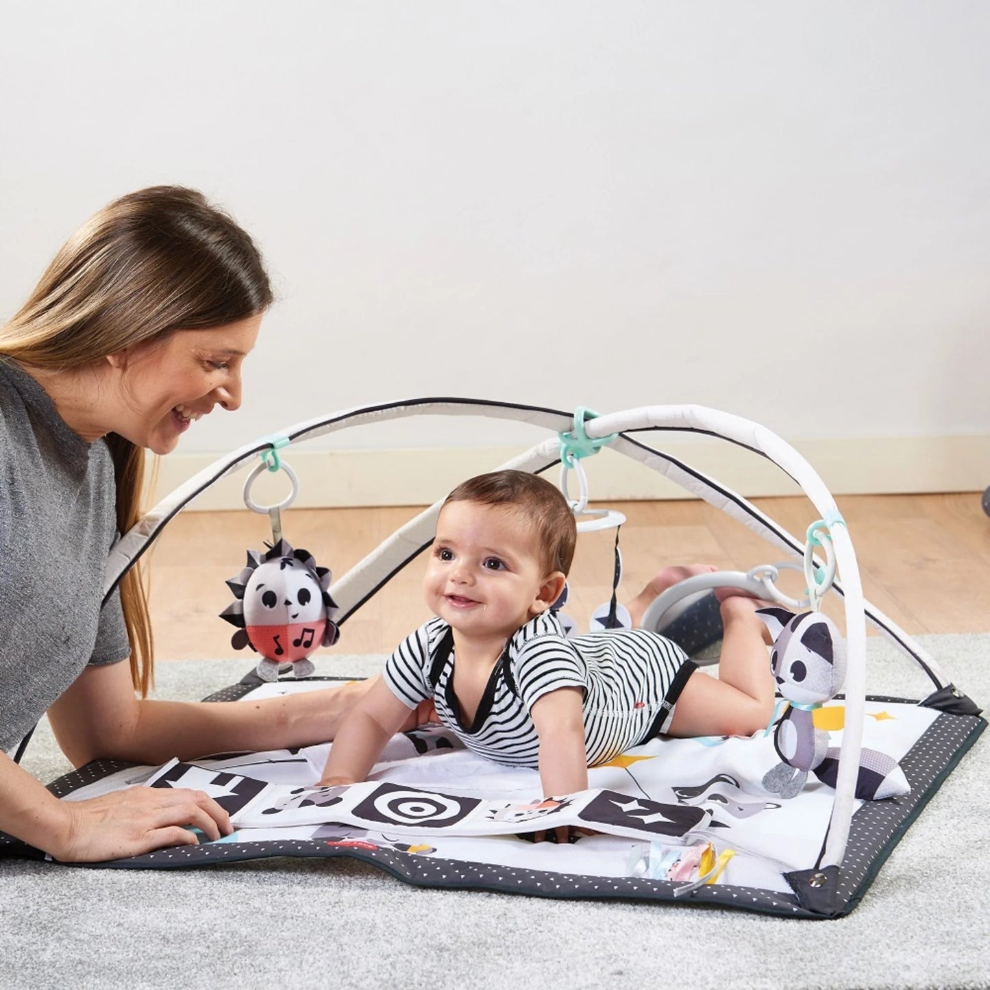Tiny Love Baby Tummy Time Play Mat, Gymini Deluxe Baby Play Mats for Floor, Magical Tales Black & White Activity Gym