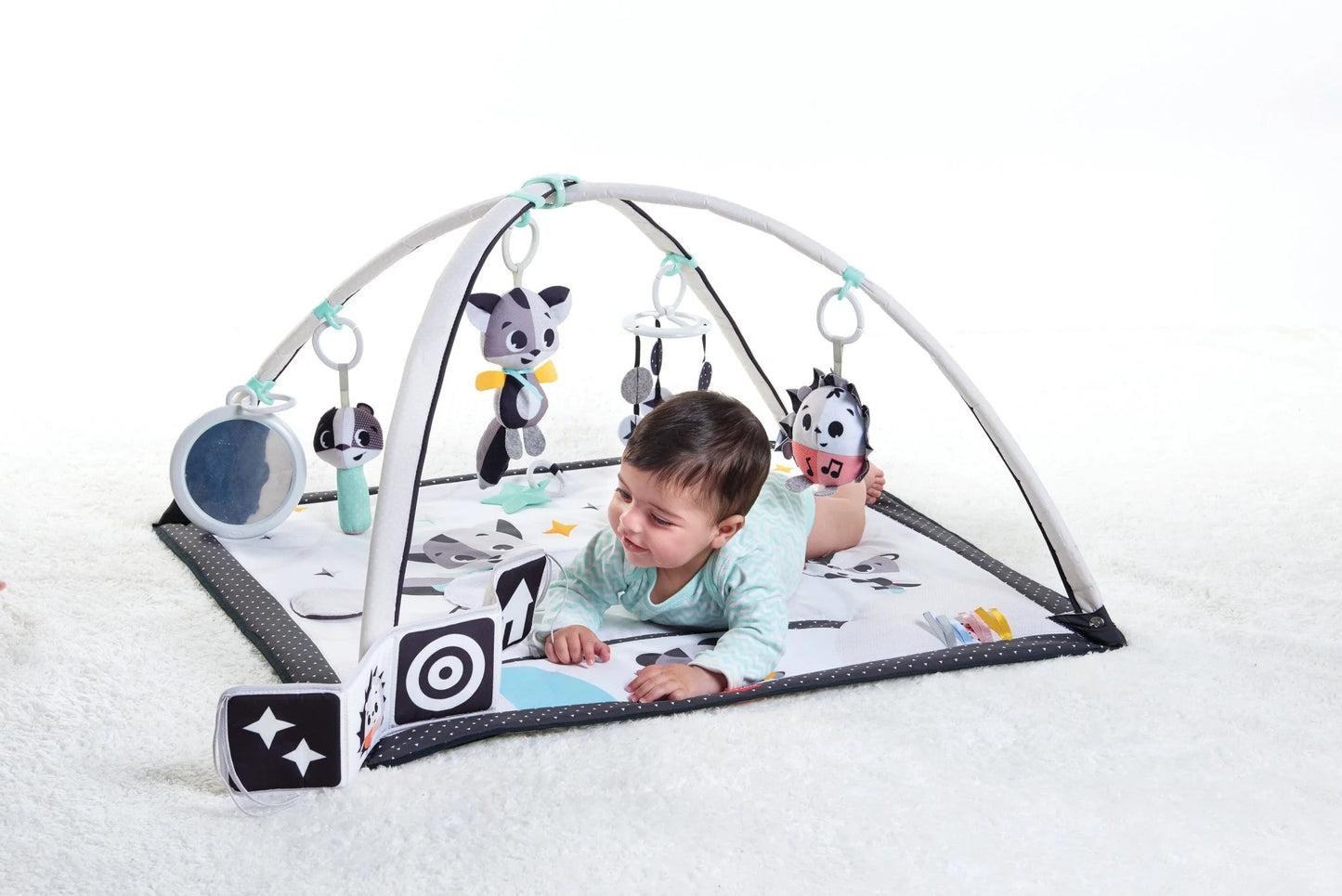 Tiny Love Baby Tummy Time Play Mat, Gymini Deluxe Baby Play Mats for Floor, Magical Tales Black & White Activity Gym