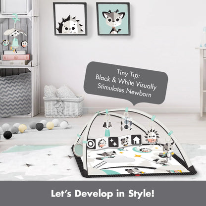 Tiny Love Baby Tummy Time Play Mat, Gymini Deluxe Baby Play Mats for Floor, Magical Tales Black & White Activity Gym