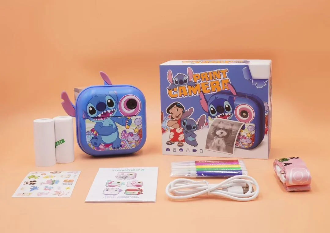 Kids Instant Print Camera Toy – Mini Photo Printer with Coloring Pens, Print Paper & Stickers, Fun Character Design for Boys & Girls