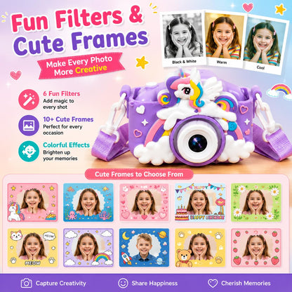 Kids Digital Camera for Children – 2 Inch HD Screen, Soft Silicone Character Case, Rechargeable Camera Toy for Boys & Girls
