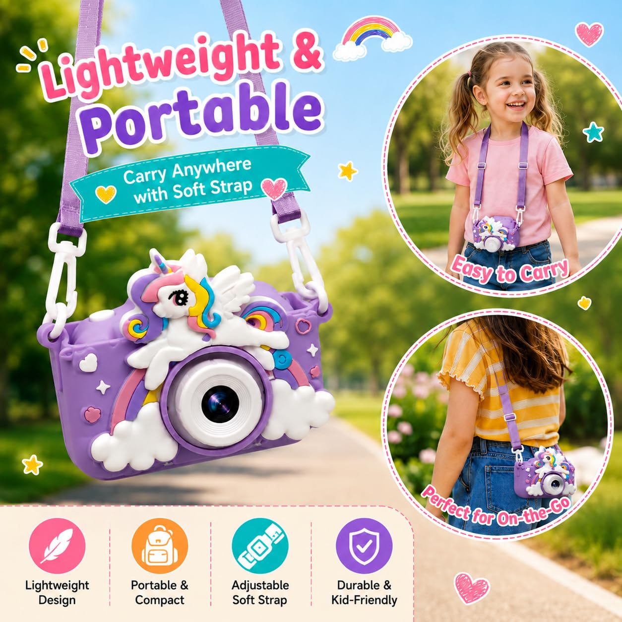 Kids Digital Camera for Children – 2 Inch HD Screen, Soft Silicone Character Case, Rechargeable Camera Toy for Boys & Girls
