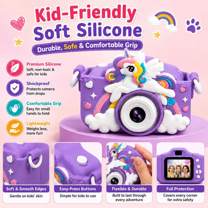 Kids Digital Camera for Children – 2 Inch HD Screen, Soft Silicone Character Case, Rechargeable Camera Toy for Boys & Girls