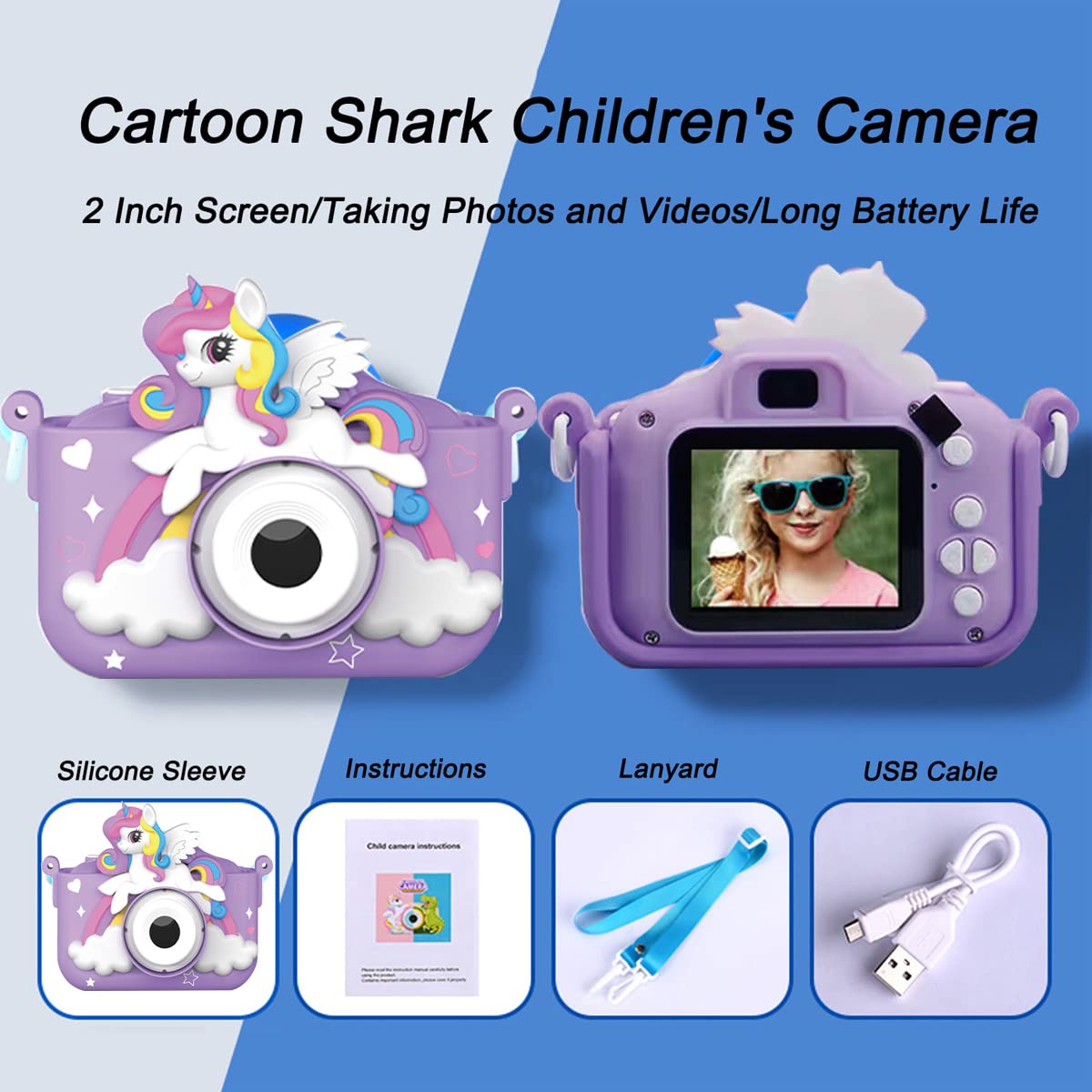 Kids Digital Camera for Children – 2 Inch HD Screen, Soft Silicone Character Case, Rechargeable Camera Toy for Boys & Girls