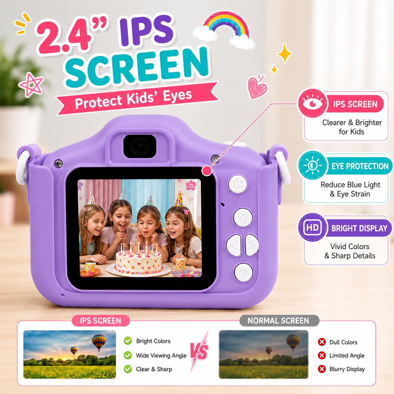 Kids Digital Camera for Children – 2 Inch HD Screen, Soft Silicone Character Case, Rechargeable Camera Toy for Boys & Girls