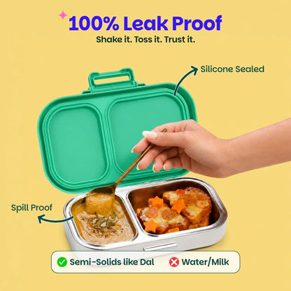 Basil Bento Ace 2C – 2 Compartment Stainless Steel Office Lunch Box, 750 ml | Green