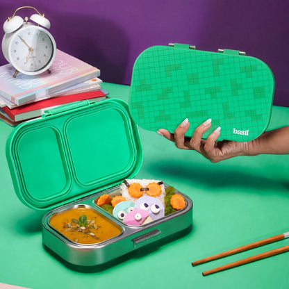 Basil Bento Ace 2C – 2 Compartment Stainless Steel Office Lunch Box, 750 ml | Green