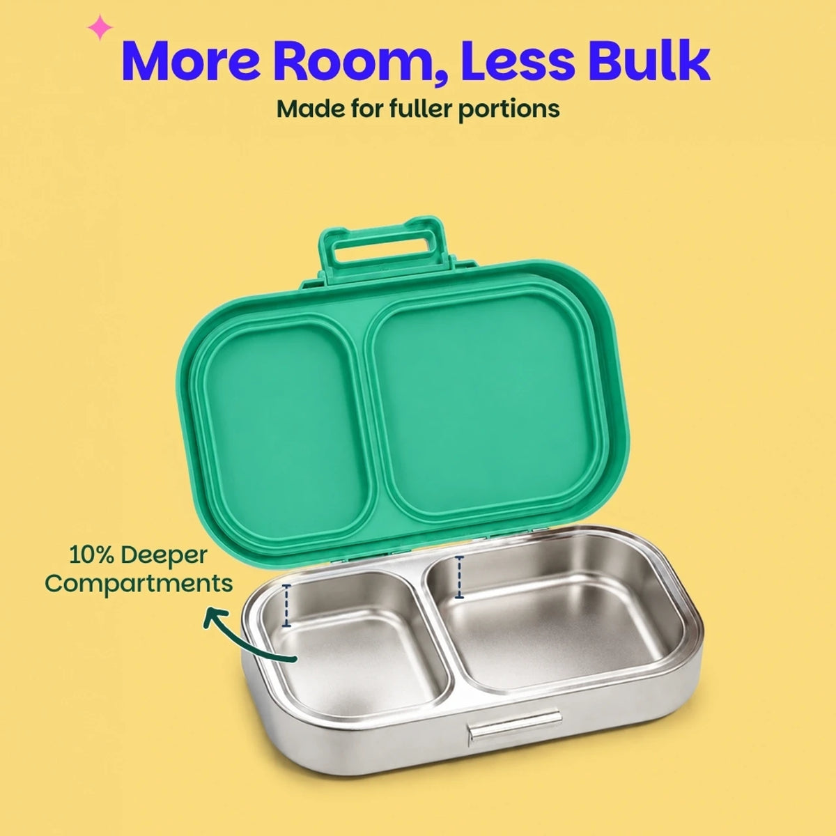Basil Bento Ace 2C – 2 Compartment Stainless Steel Office Lunch Box, 750 ml | Green
