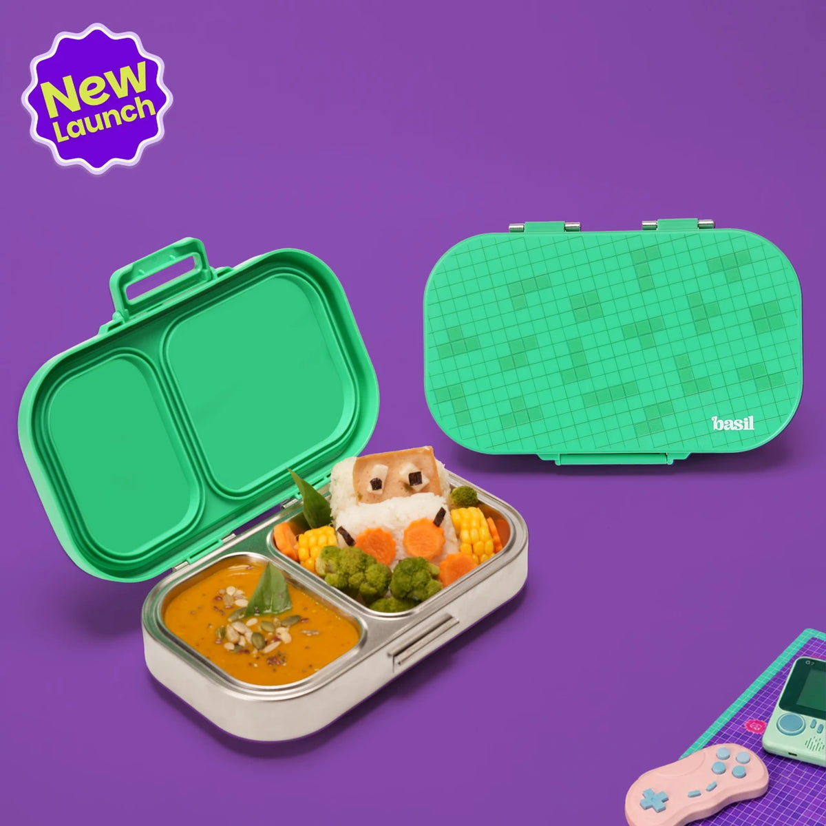 Basil Bento Ace 2C – 2 Compartment Stainless Steel Office Lunch Box, 750 ml | Green