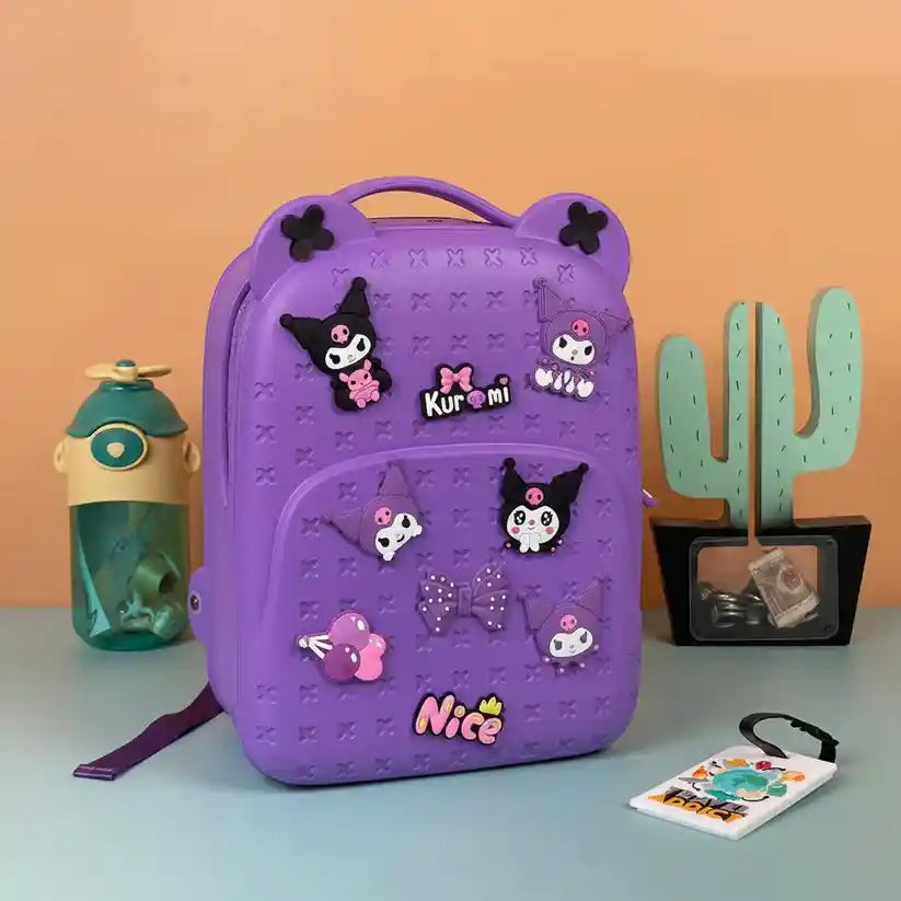Kids Cartoon Character Silicone Backpack | Cute Bear Ear School Bag with Charms for Girls & Boys | Waterproof EVA Travel Bag