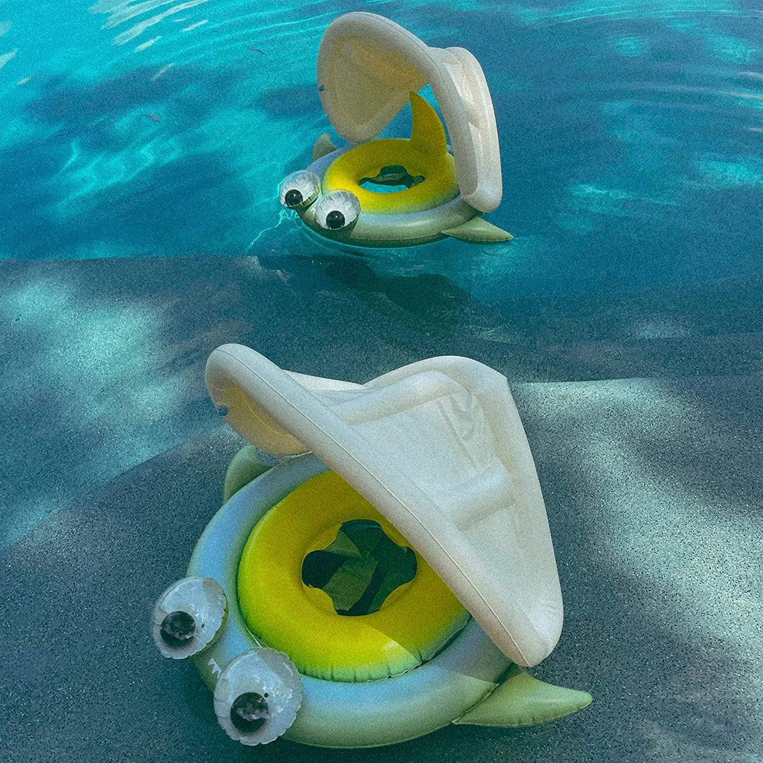 SUNNYLiFE Green Color Inflatable Baby Float with Canopy Shark Tribe Khaki