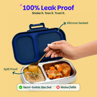 Basil Bento Ace – 2 Compartment Stainless Steel Lunch Box, 750 ml | Classic Blue