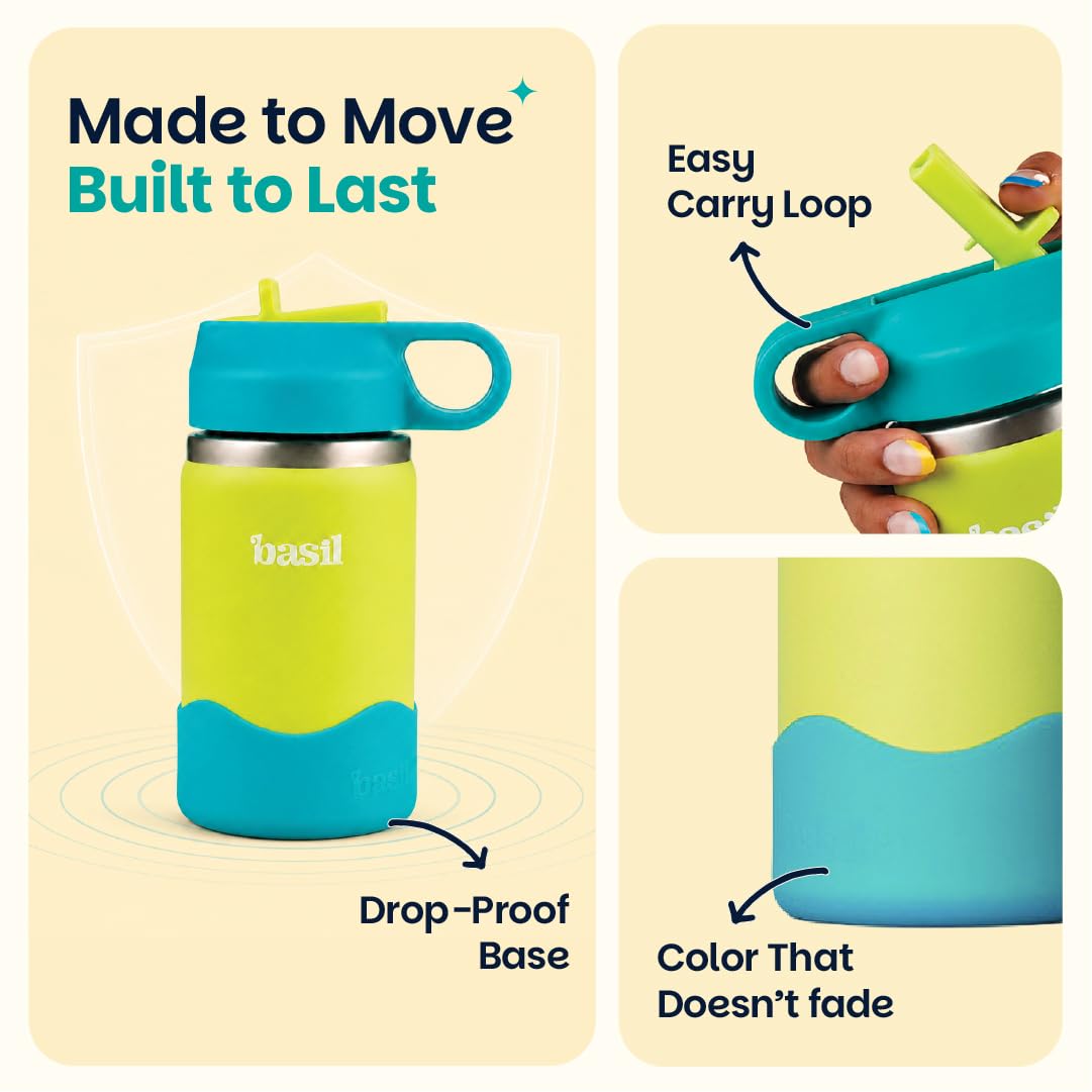 Basil HydraPop 380ml Insulated Stainless Steel Water Bottle – BPA-Free Kids Sipper