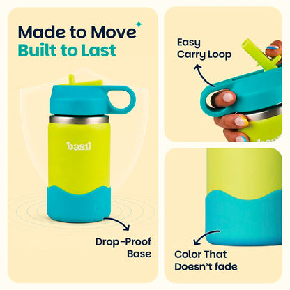 Basil HydraPop 380ml Insulated Stainless Steel Water Bottle – BPA-Free Kids Sipper
