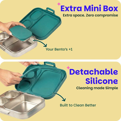 Basil Bento Box Quad Plus 3+1 Compartment Stainless Steel Lunch Box | Bengal Bagh