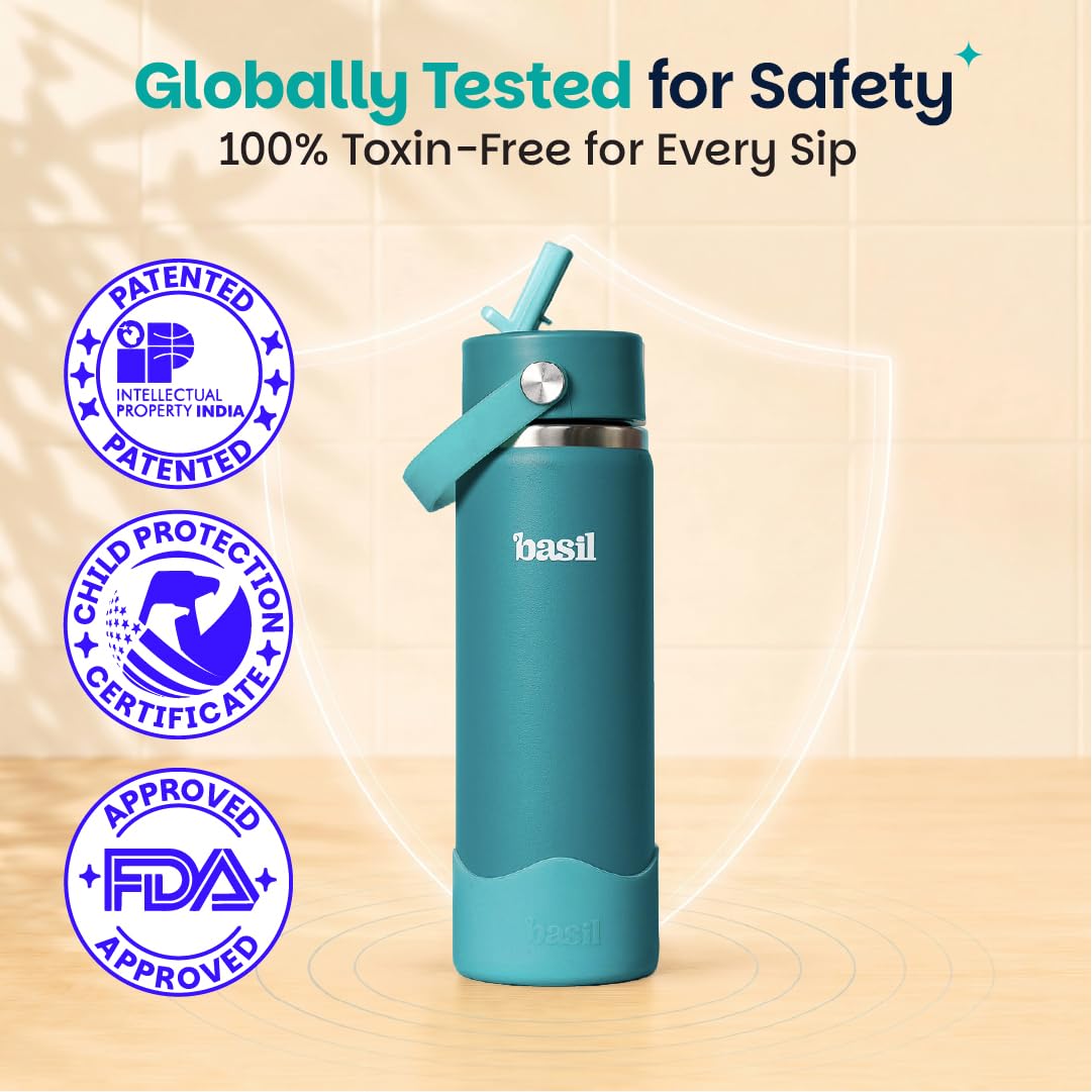 Basil HydraRush 600ml Insulated Stainless Steel Bottle – Kids Wide-Mouth Water Bottle