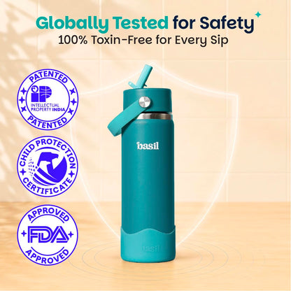 Basil HydraRush 600ml Insulated Stainless Steel Bottle – Kids Wide-Mouth Water Bottle