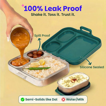Basil Bento Box Quad Plus 3+1 Compartment Stainless Steel Lunch Box | Bengal Bagh