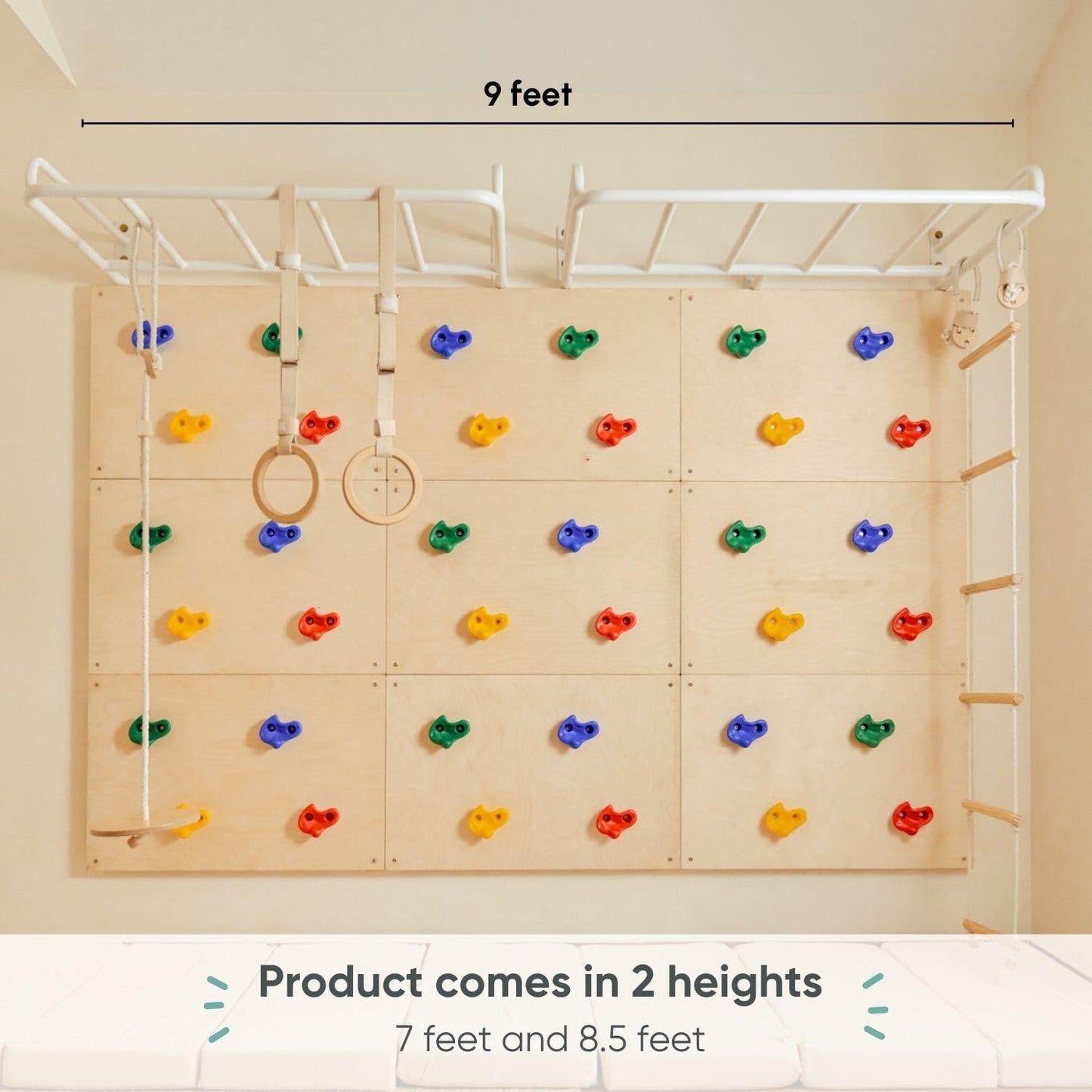 Curious Cub Jungle Gym for Kids Indoor | Kids Gym Play Set | Contains Monkey Bar, Gymnastics Ring, Disk Swing, Rope Ladder for Kid to Play Indoor Fun Activity for Ages 4+ (UL1- 7 FEET)