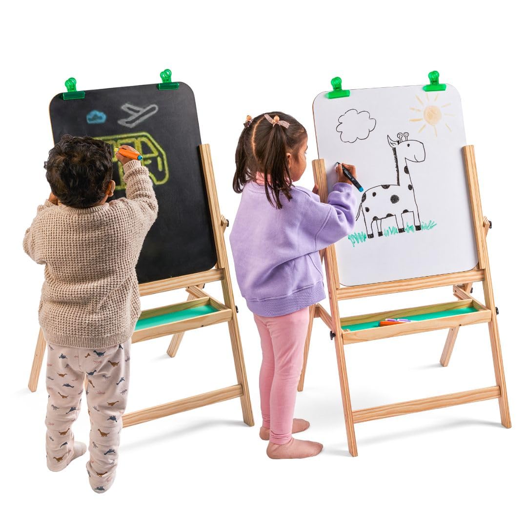 Curious Cub Wooden Easel Board for Kids 3-in-1 Whiteboard, Blackboard & Drawing Board for Kids | Easel for Painting with Paper Holders, Tray, Chalk & Marker | for 3+ Year