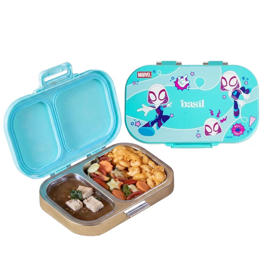 Basil Bento Ace 2-Compartment Stainless Steel Lunch Box Leakproof School Tiffin