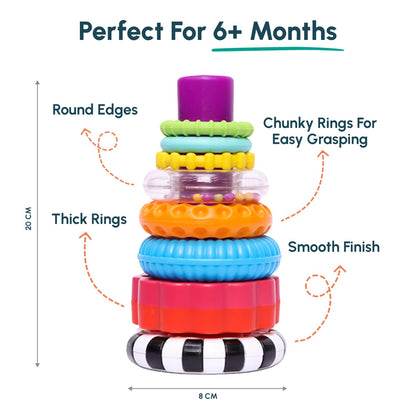 Curious Cub Ring Stacker Baby Toy for 6+ Month Old Baby with Different Sensory Rings & Rattle | Stacking Montessori Learning Toy for Early Brain Development for Kids & Infants