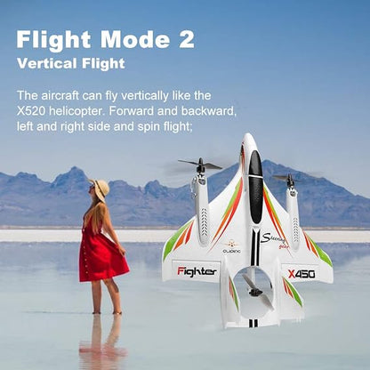 GoolRC WLtoys XK X450 RC Airplane, 2.4GHz Remote Control Airplane, 6 Channel Brushless Motor Aircraft, Vertical Takeoff LED RC Glider Fixed Wing Plane RTF for Adults