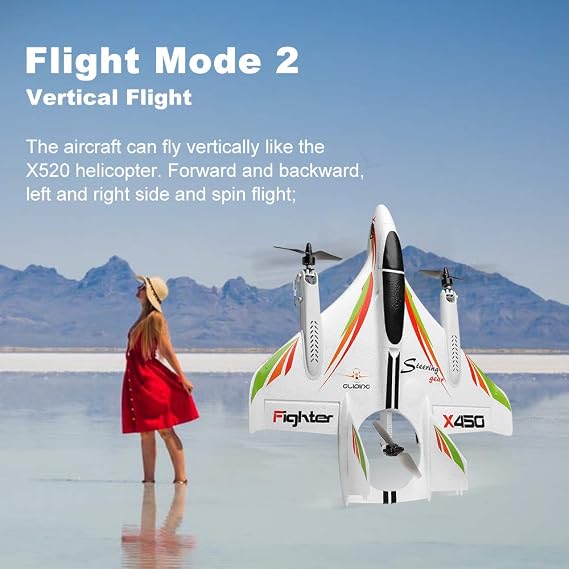 GoolRC WLtoys XK X450 RC Airplane, 2.4GHz Remote Control Airplane, 6 Channel Brushless Motor Aircraft, Vertical Takeoff LED RC Glider Fixed Wing Plane RTF for Adults