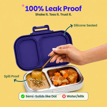 Basil Bento Quad 4-Compartment Stainless Steel Lunch Box – 800ml Leak-Proof Tiffin