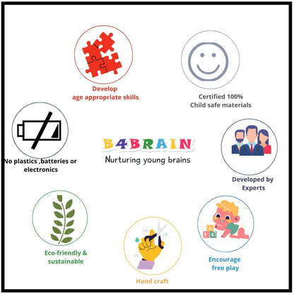 B4BRAIN Wooden Ring Stacker for Babies 1-2 Years for Brain Development Designed by Experts