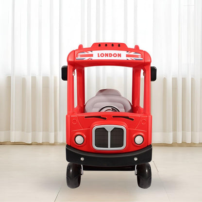 Yaya London Bus Roof Car, Ride-on Toy with Interactive Steering Wheel, EVA Foam Wheels, Storage Compartment, 360° Rotating Front Wheel, Double Opening Doors, Indoor Outdoor Use