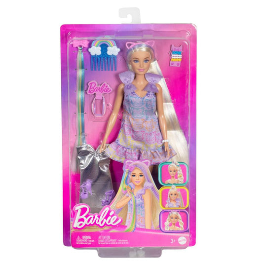 Barbie Fun & Fancy Doll & Accessories, Blonde Fashion Doll with Extra-Long Hair & 2 Looks, Including Silver Metallic Dress & Hair Extension JCT72