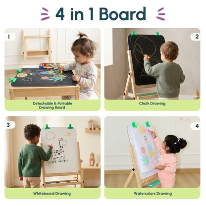 Curious Cub Wooden Easel Board for Kids 3-in-1 Whiteboard, Blackboard & Drawing Board for Kids | Easel for Painting with Paper Holders, Tray, Chalk & Marker | for 3+ Year