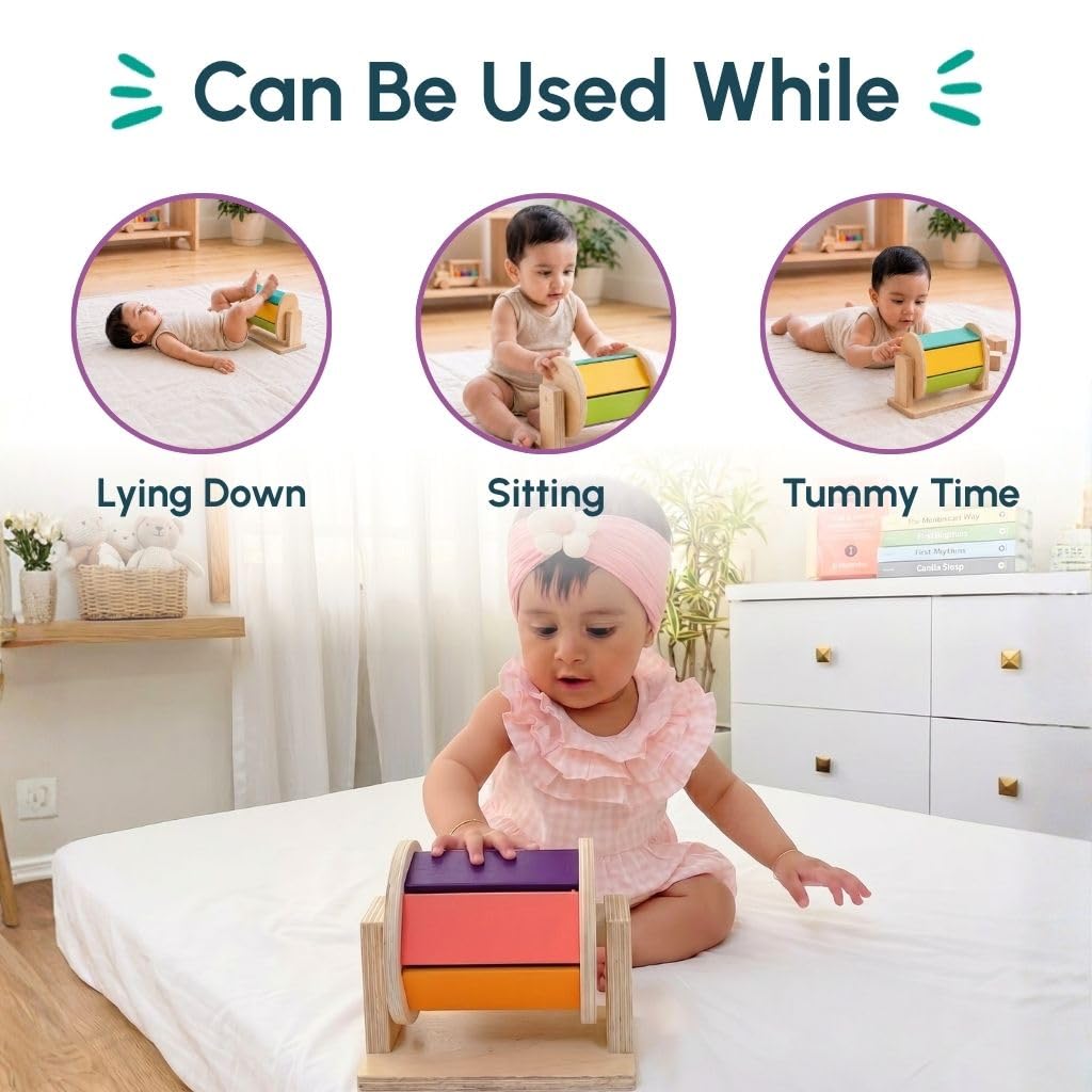 Curious Cub Montessori Spinning Drum for Babies 3 Months-18 Months | Spinning Rainbow Wheel Baby | Tummy Time Toy | Develops Fine Motor Skills | Educational Toy for Early Development