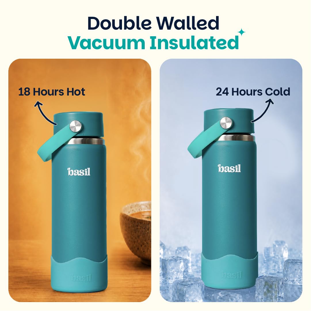 Basil HydraRush 600ml Insulated Stainless Steel Bottle – Kids Wide-Mouth Water Bottle