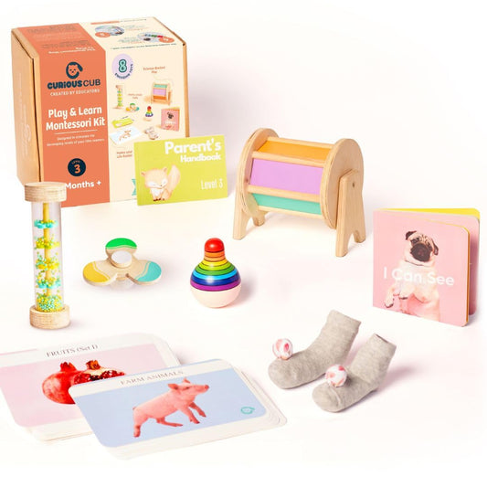 Curious Cub Montessori Learning Wooden Toys | Box 3: 5+ Month | Montessori Toys for 5+ Months | Learning Blocks,Sensory,Auditory & Memory Skills | Toddlers Activity Toys | New Born Baby Gift